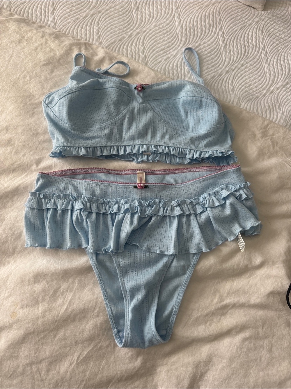 Anthropologie Light Blue Ruffle Bralette & Bikini Set